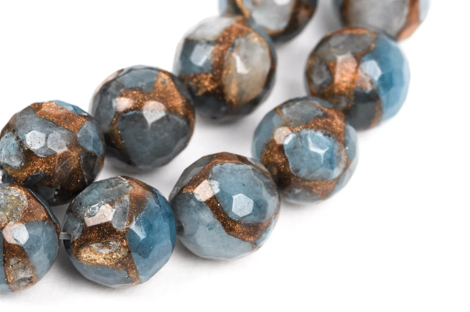 10mm Light Denim Blue Composite Golden Quartz Round Beads, faceted, 1 strand, gmx0018