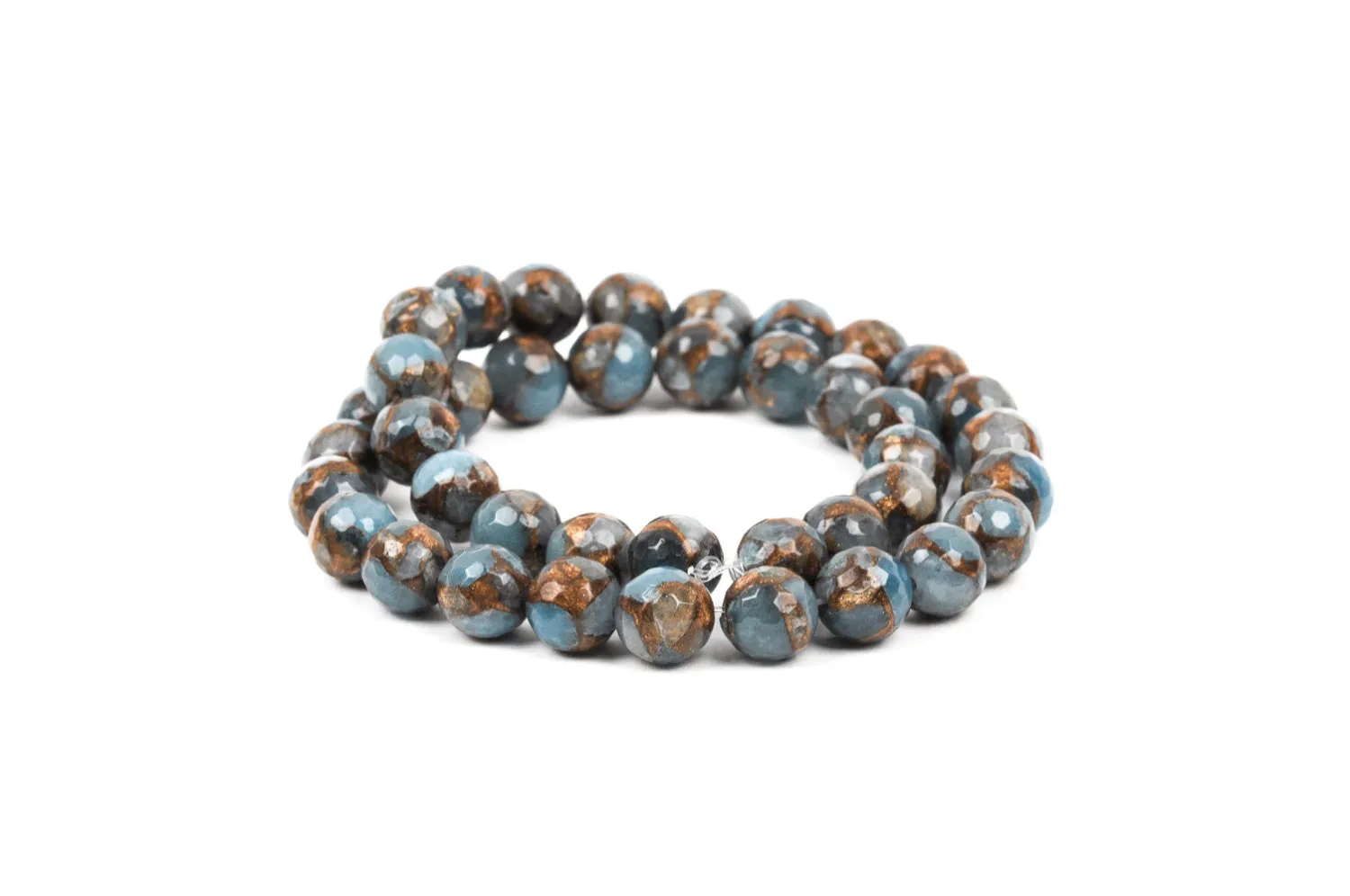10mm Light Denim Blue Composite Golden Quartz Round Beads, faceted, 1 strand, gmx0018