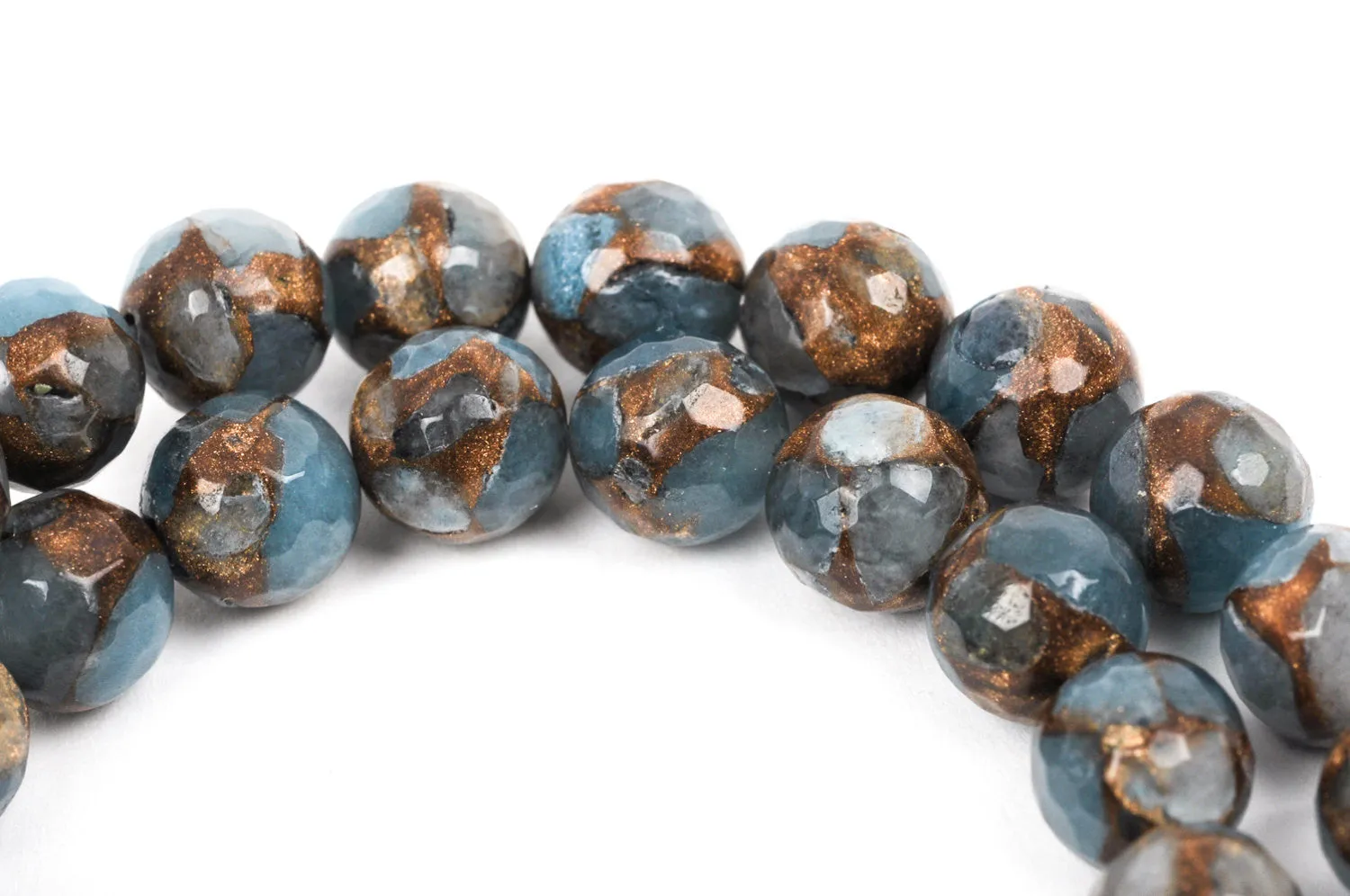 10mm Light Denim Blue Composite Golden Quartz Round Beads, faceted, 1 strand, gmx0018