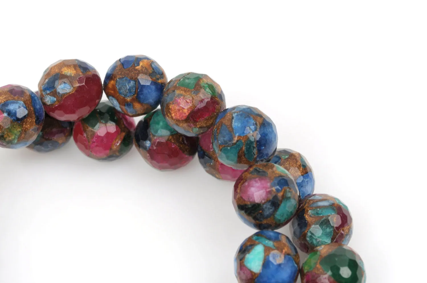 10mm MIXED Green Blue Red Composite Golden Quartz Round Beads, faceted, 1 strand, gmx0033