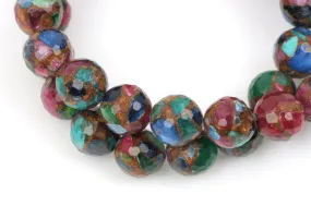10mm MIXED Green Blue Red Composite Golden Quartz Round Beads, faceted, 1 strand, gmx0033