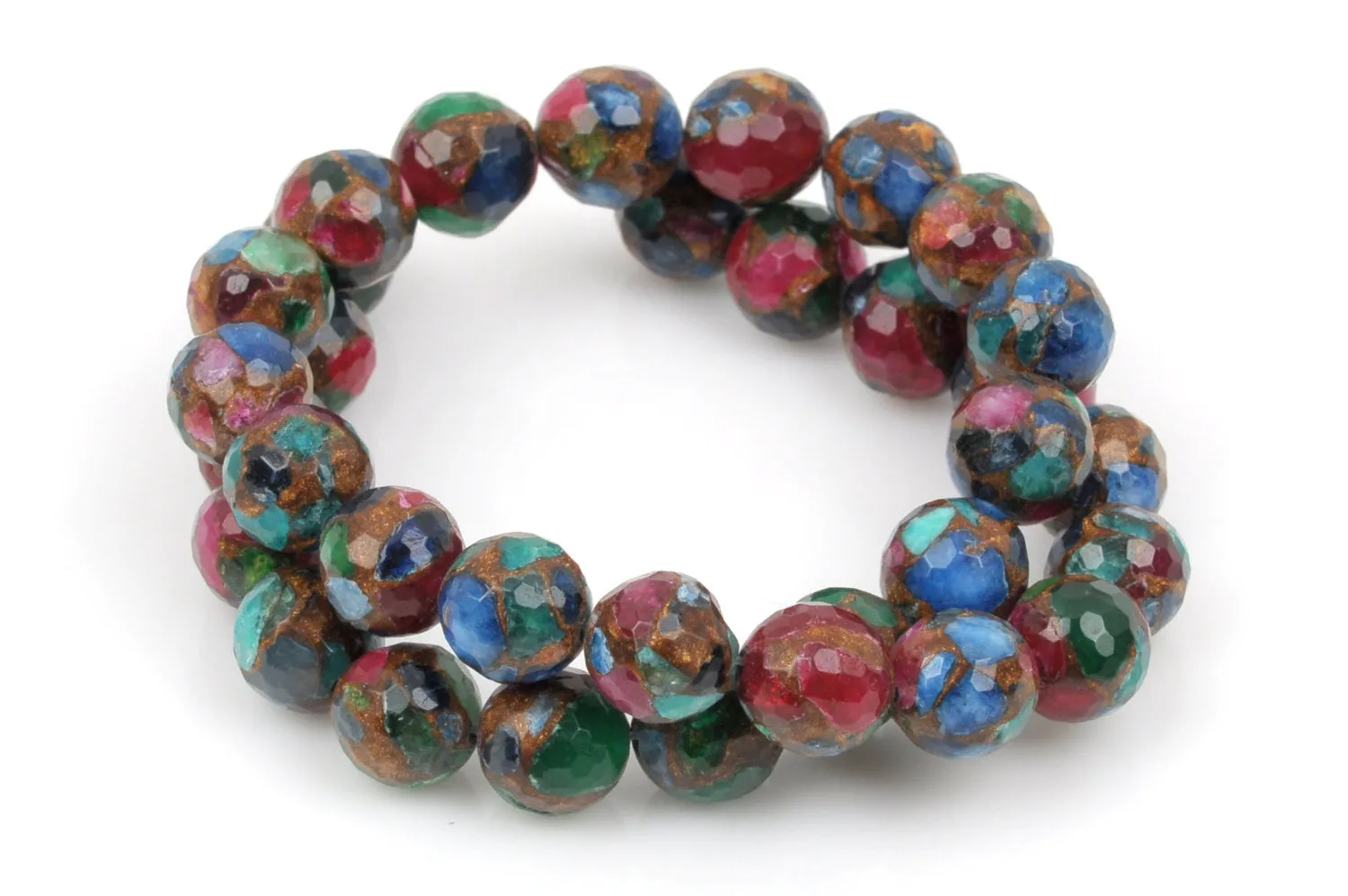 10mm MIXED Green Blue Red Composite Golden Quartz Round Beads, faceted, 1 strand, gmx0033