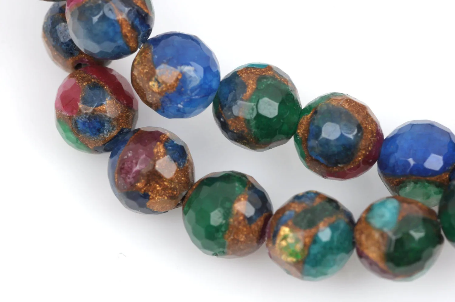 10mm MIXED Green Blue Red Composite Golden Quartz Round Beads, faceted, 1 strand, gmx0033