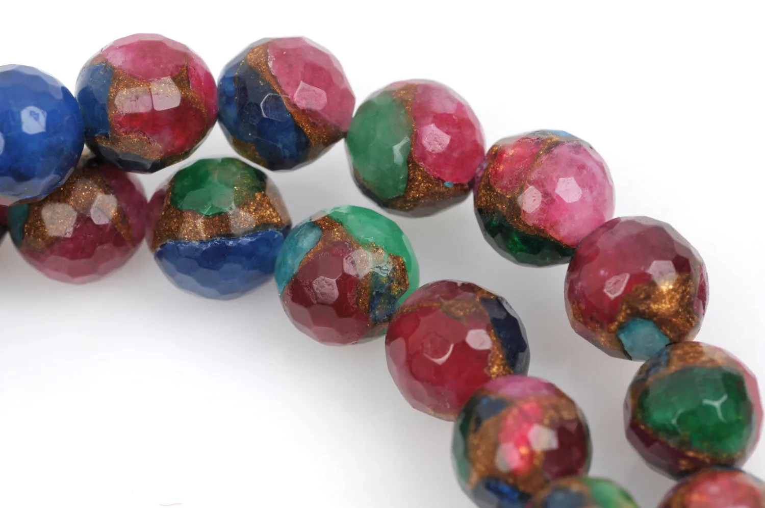 10mm MIXED Green Blue Red Composite Golden Quartz Round Beads, faceted, 1 strand, gmx0033