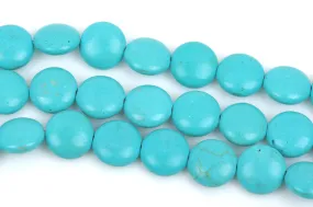 14mm TURQUOISE BLUE Howlite Round Coin Beads, full strand, 27 beads, how0441