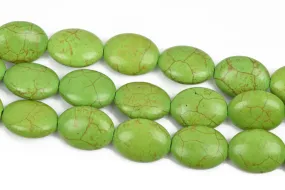 14x10mm GREEN Howlite Oval Beads, Puffy Oval Beads, full strand, 29 beads, how0635