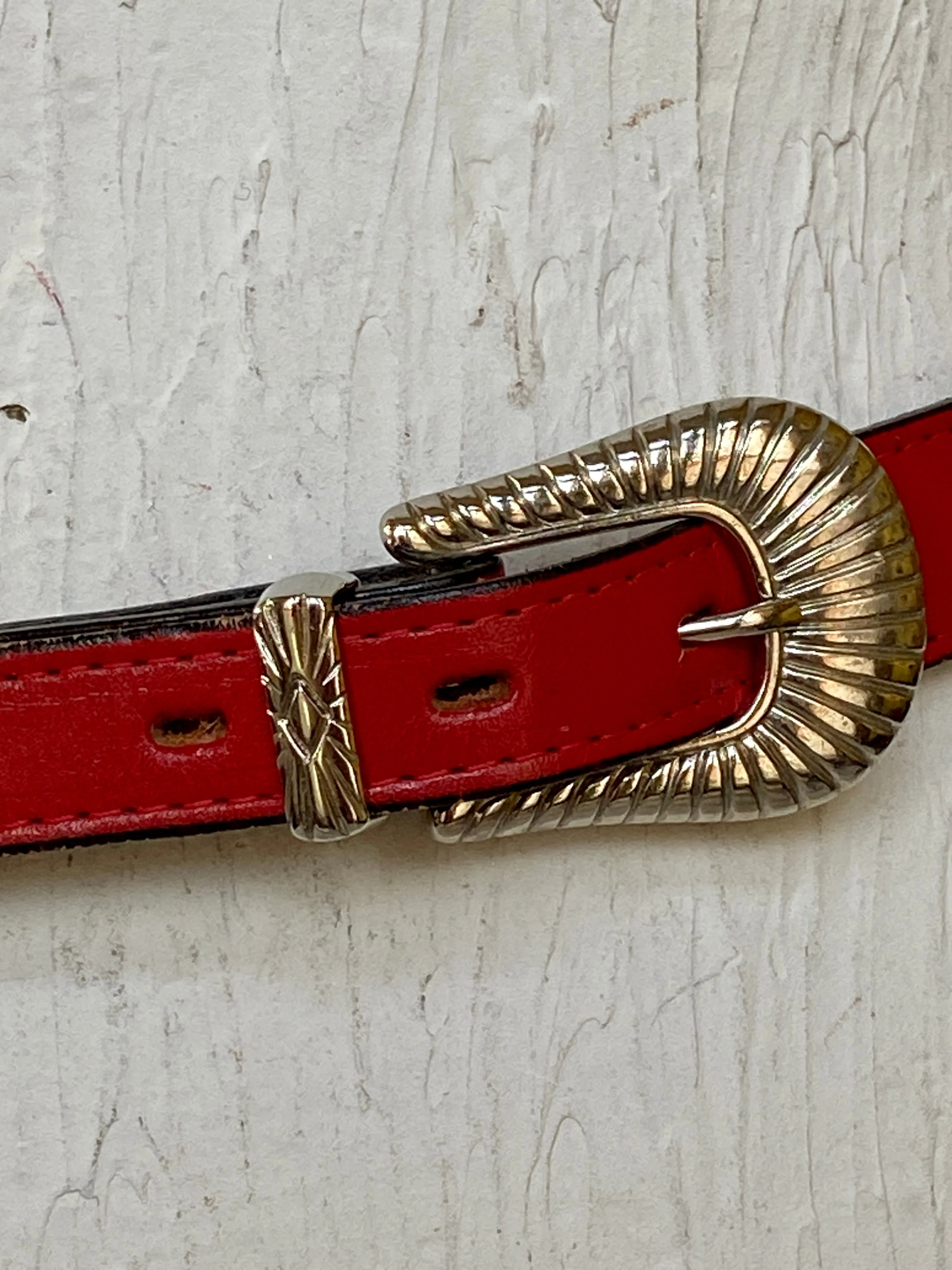 3-D red leather belt