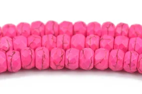 4mm HOT PINK Howlite FACETED Rondelle Beads, trade beads, full strand, about 185 beads, how0578