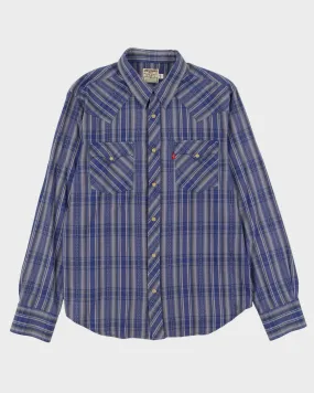 90s Levi's Blue Check Patterned Western Style Shirt - L