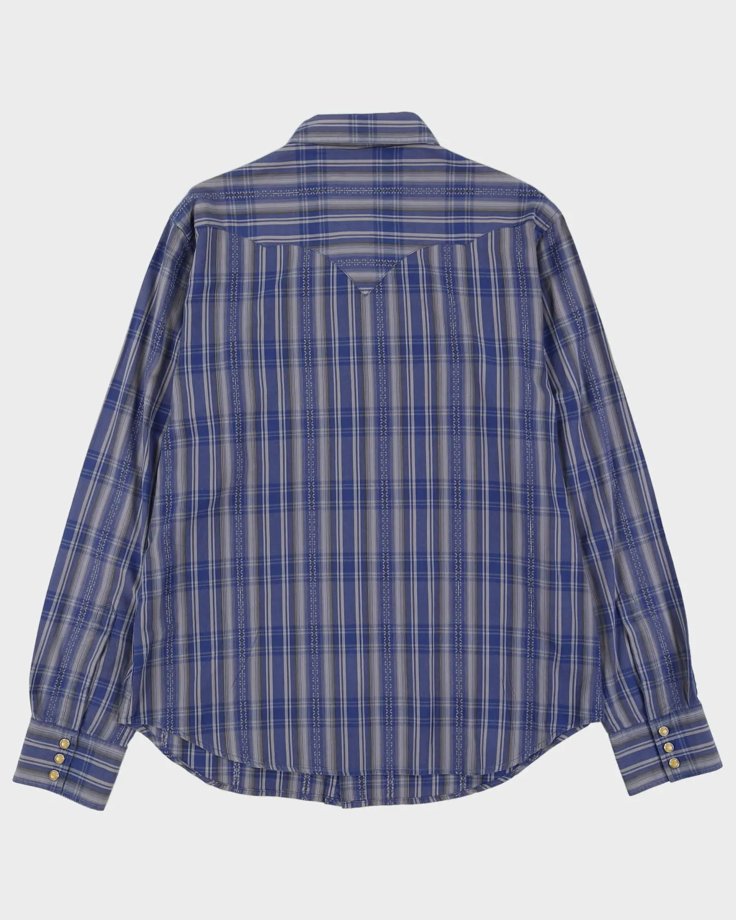 90s Levi's Blue Check Patterned Western Style Shirt - L