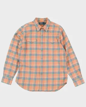 90s Ralph Lauren Orange Check Patterned Button Up Shirt - L