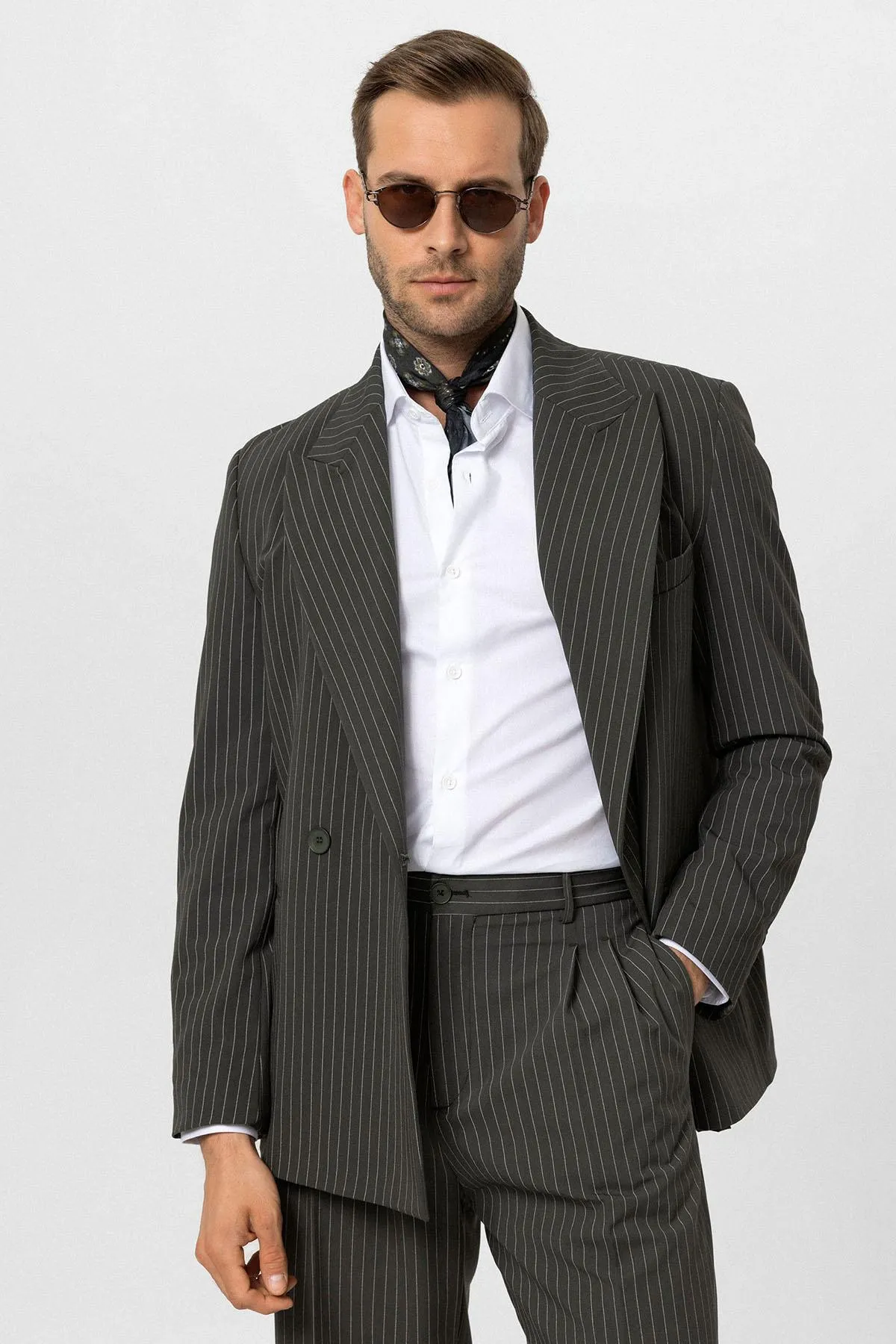 ANT Double-breasted Closure Striped Men's Blazer Jacket - Wentzville
