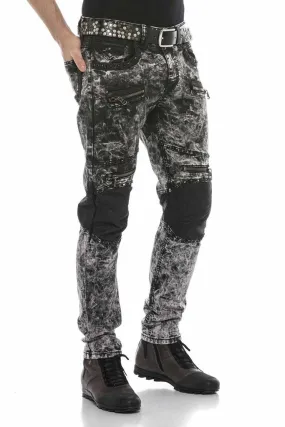 CD568 Batik Washed Leather Detailed Men's Jean Trousers