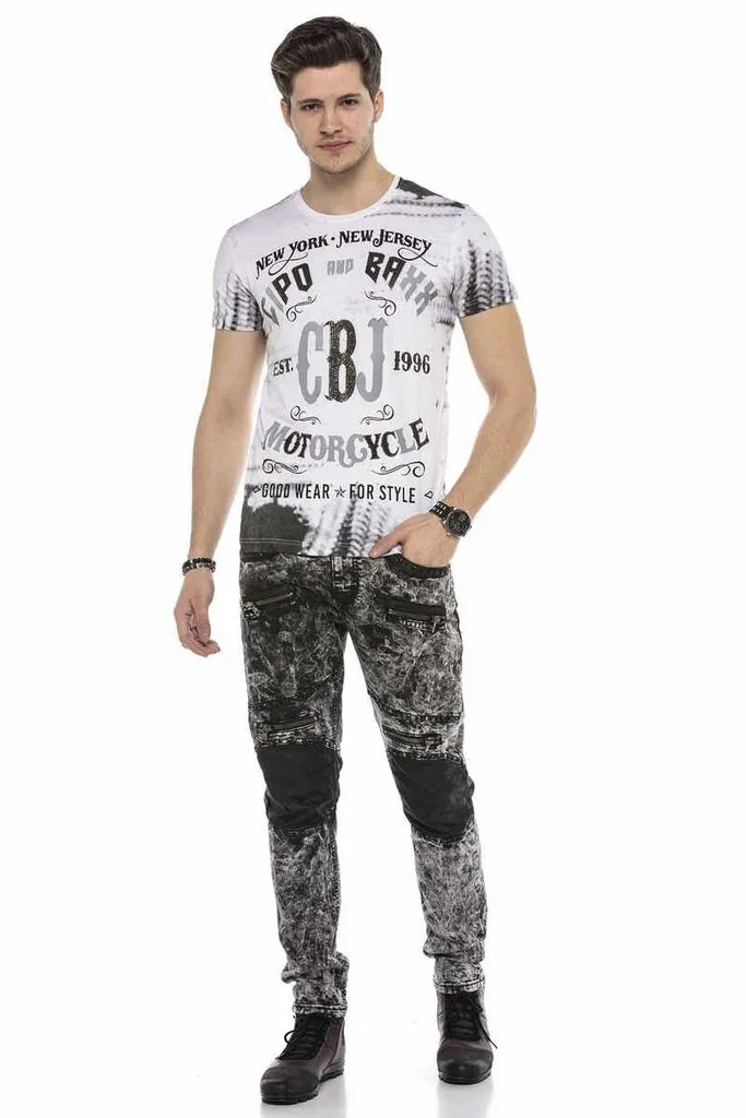 CD568 Batik Washed Leather Detailed Men's Jean Trousers