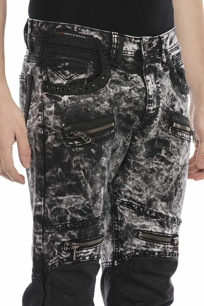 CD568 Batik Washed Leather Detailed Men's Jean Trousers