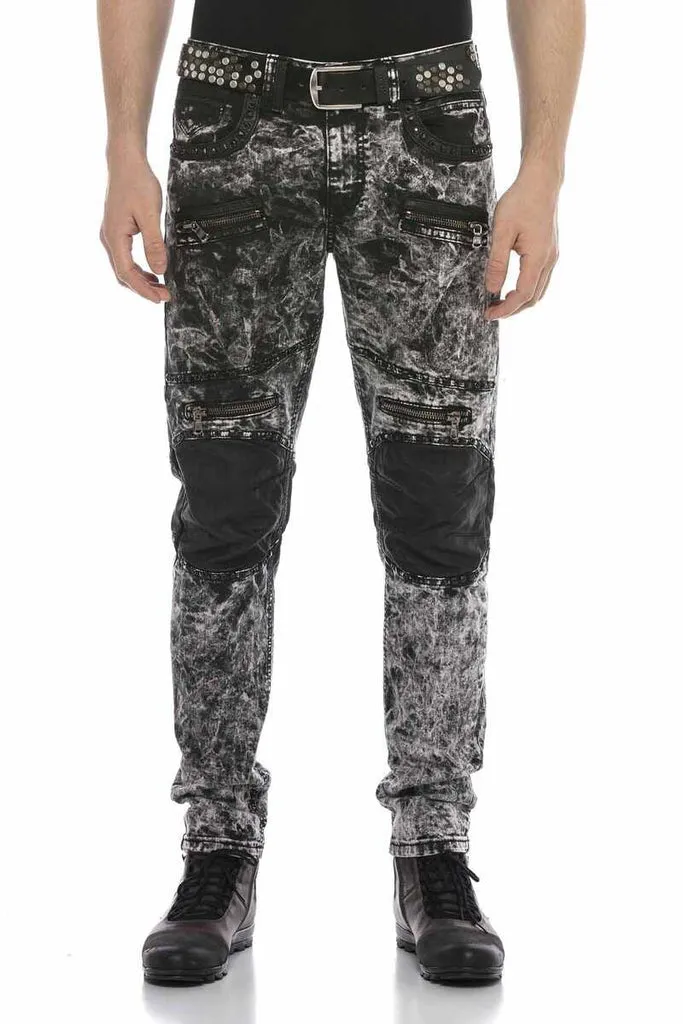 CD568 Batik Washed Leather Detailed Men's Jean Trousers