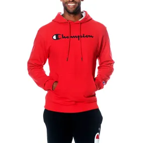Champion Men's Powerblend Fleece Pullover Hoodie Script Logo Red/Black