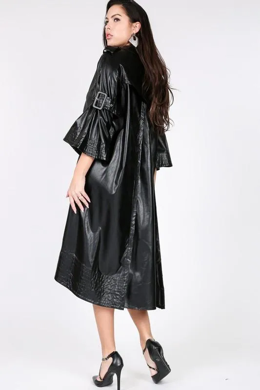 Chel's Knit Front Belted Faux Leather  Dress