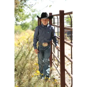 Cinch Boy's Blue Print Long Sleeve Western Shirt