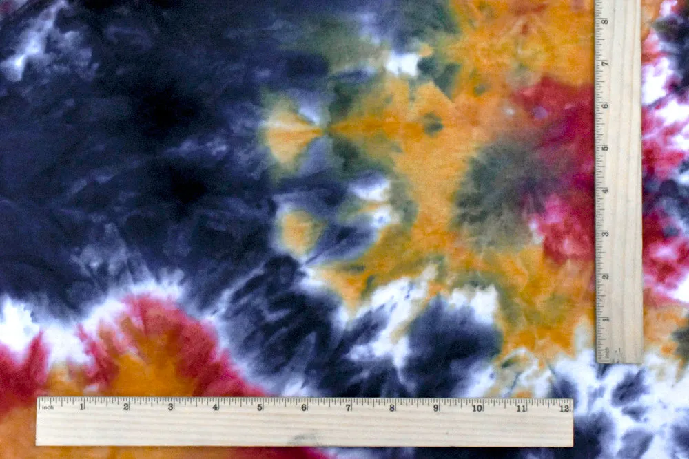 Darkest Blue-Red-Multi Tie Dye Stretch Baby French Terry Knit Fabric