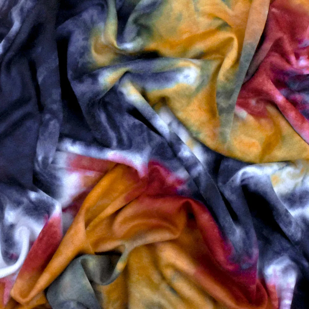 Darkest Blue-Red-Multi Tie Dye Stretch Baby French Terry Knit Fabric