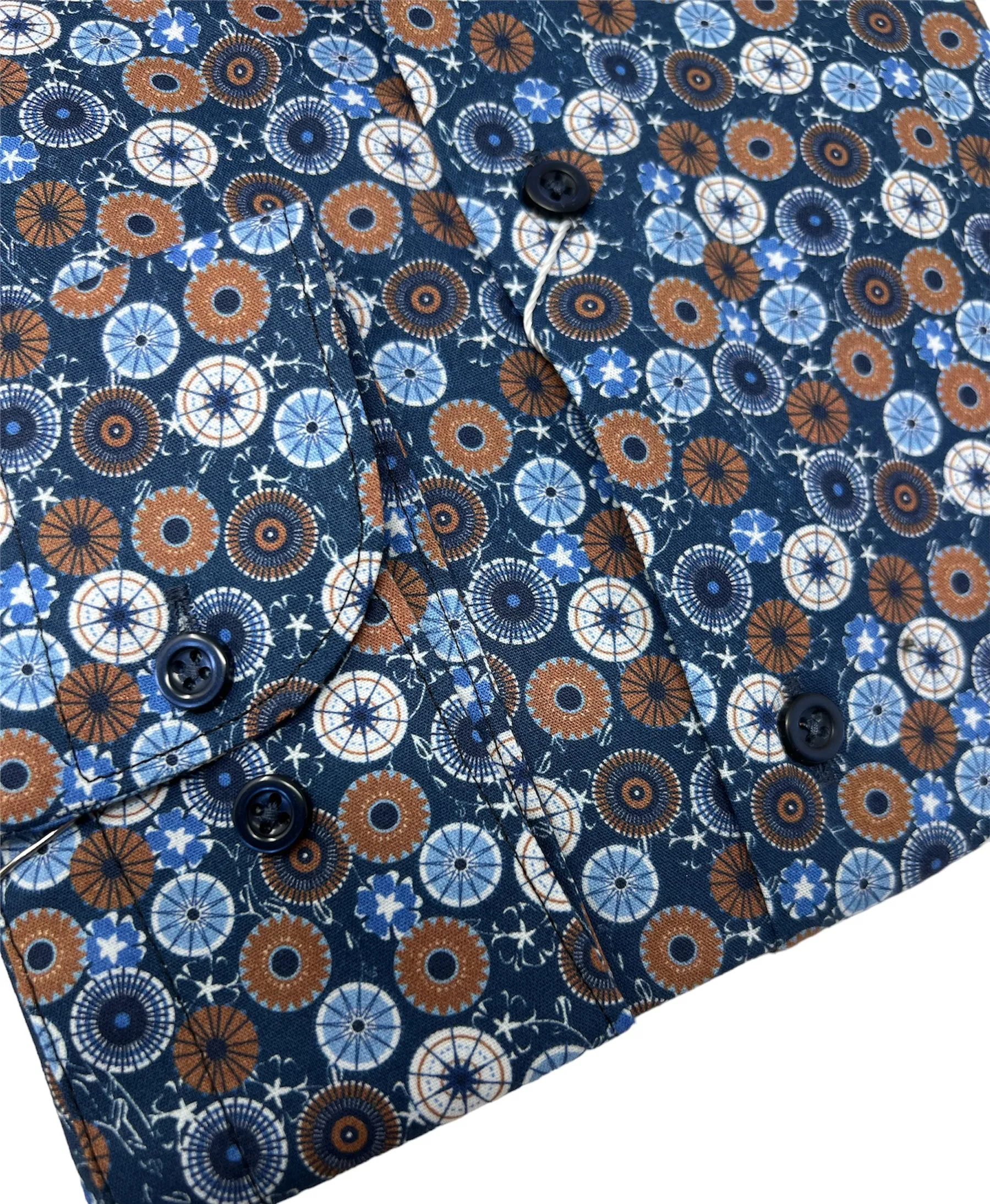 DMITRY Blue Patterned Italian Cotton Men's Long Sleeve Shirt (Online Exclusive)