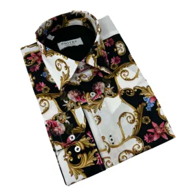 DMITRY Italian Baroque Patterned Cotton Men's Long Sleeve Shirt (Online Exclusive)