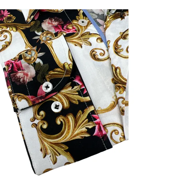 DMITRY Italian Baroque Patterned Cotton Men's Long Sleeve Shirt (Online Exclusive)
