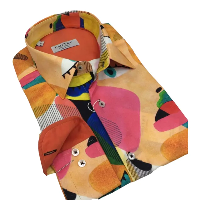 DMITRY Italian Faces in Abstract Patterned Cotton Men's Long Sleeve Shirt (Online Exclusive)