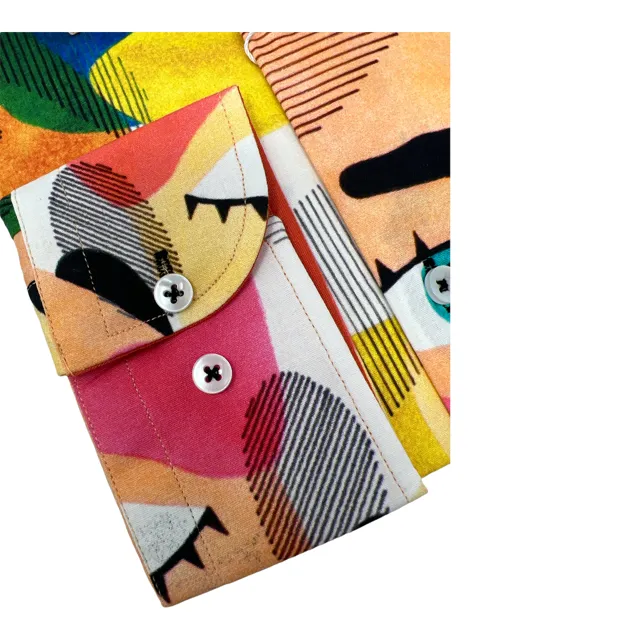 DMITRY Italian Faces in Abstract Patterned Cotton Men's Long Sleeve Shirt (Online Exclusive)