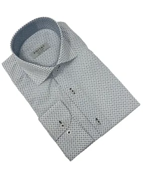 DMITRY White Patterned Italian Cotton Men's Long Sleeve Shirt (Online Exclusive)