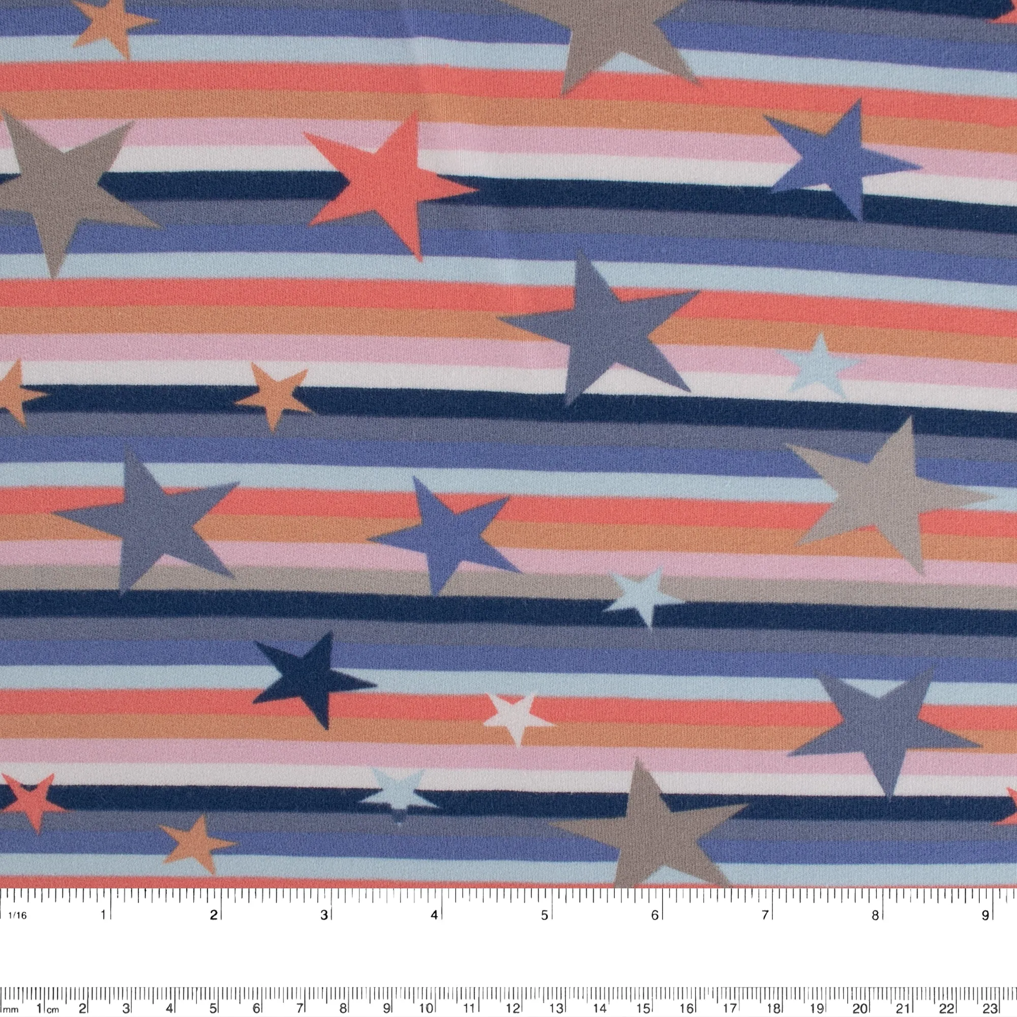 EUROPEAN - Cotton French Terry Print  - Stars - Orange
