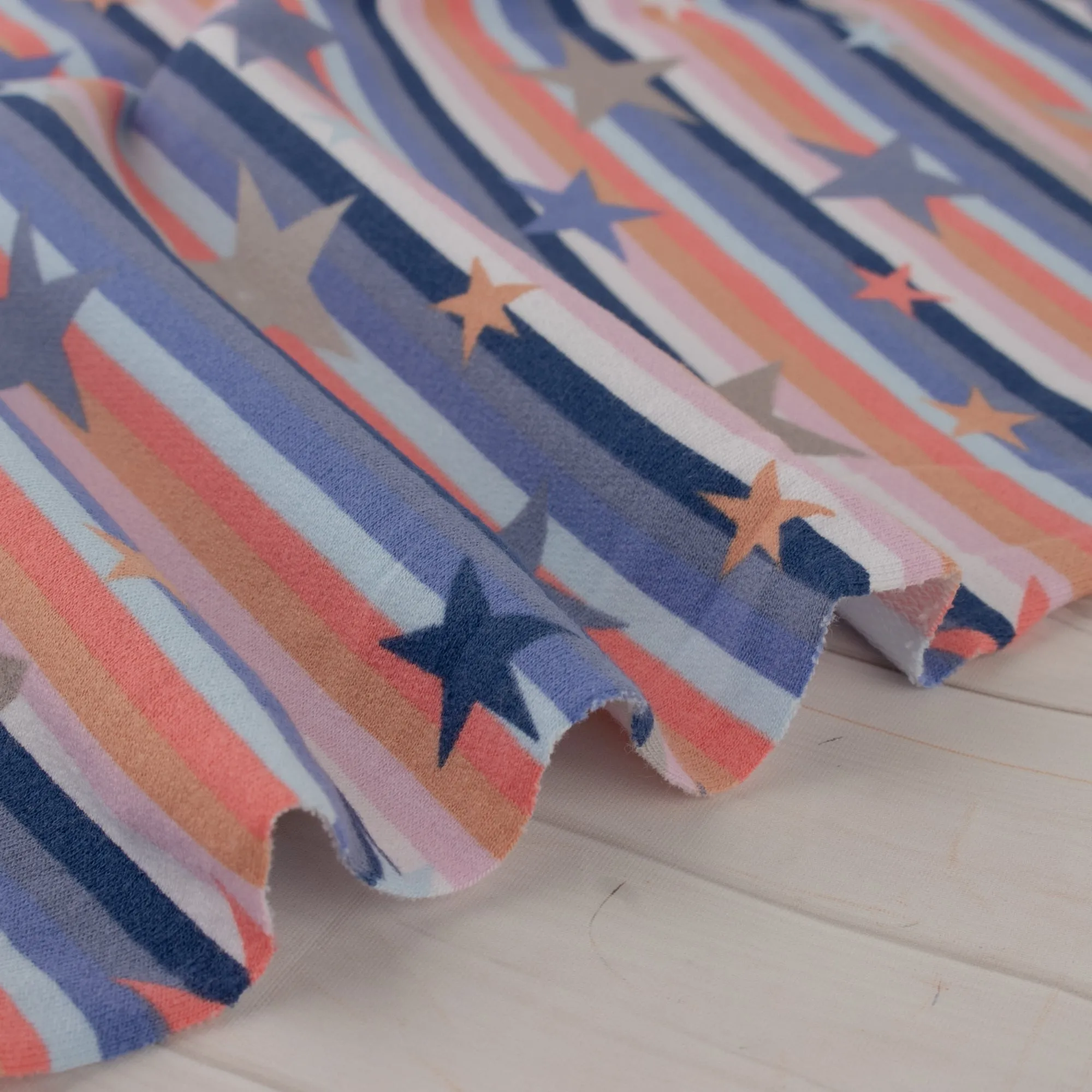 EUROPEAN - Cotton French Terry Print  - Stars - Orange