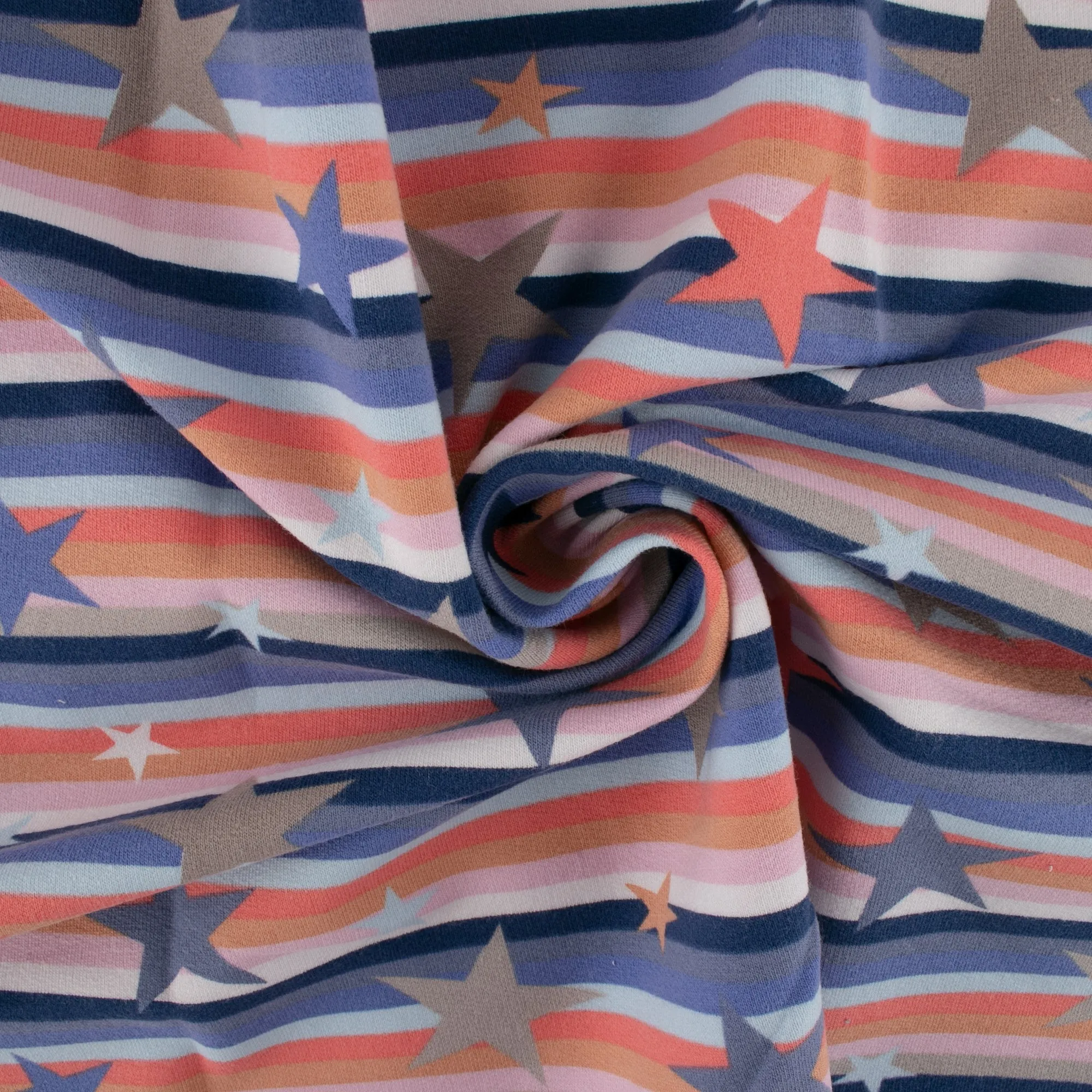 EUROPEAN - Cotton French Terry Print  - Stars - Orange