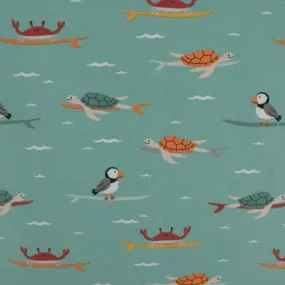 EUROPEAN - Cotton French Terry Print  - Turtles - Green