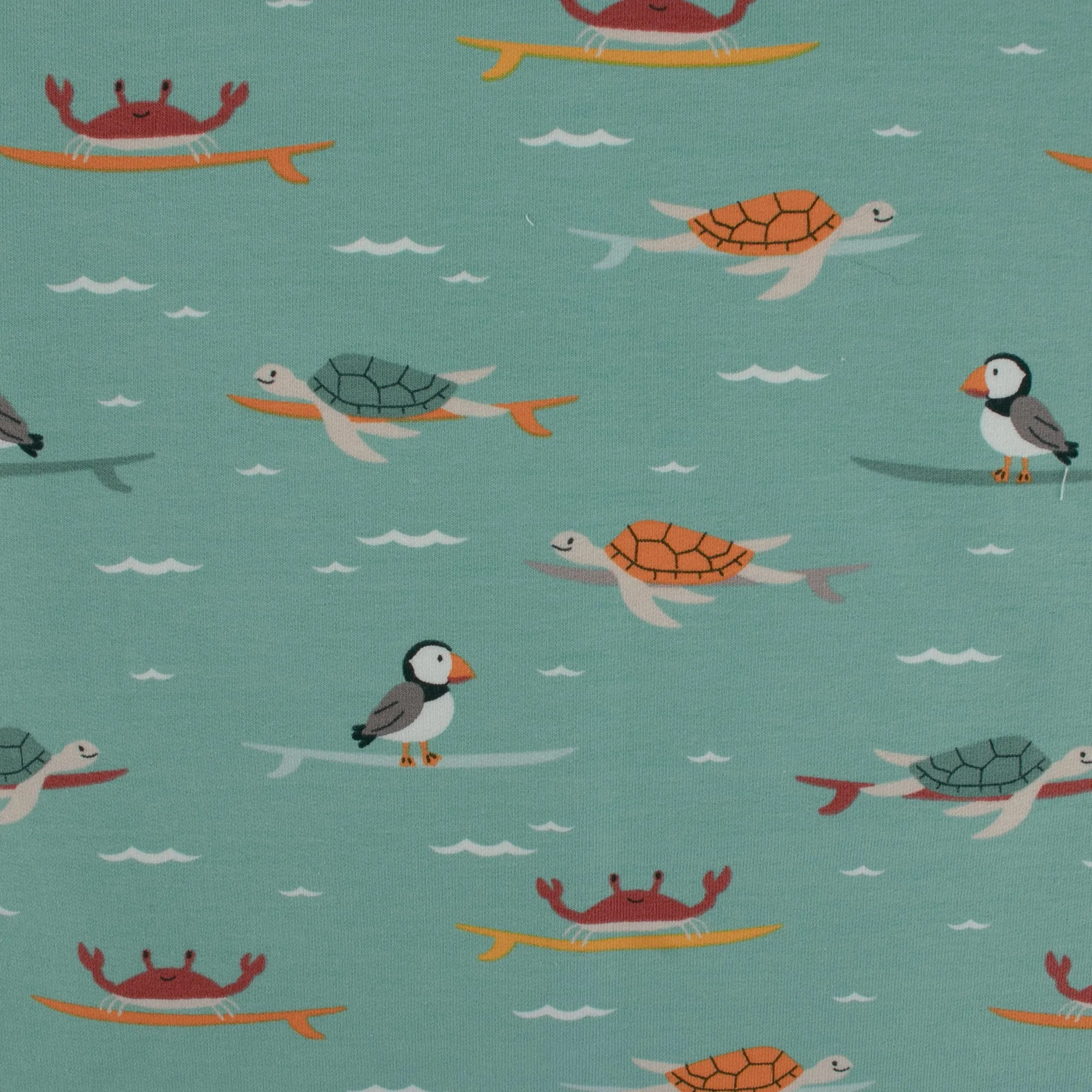 EUROPEAN - Cotton French Terry Print  - Turtles - Green
