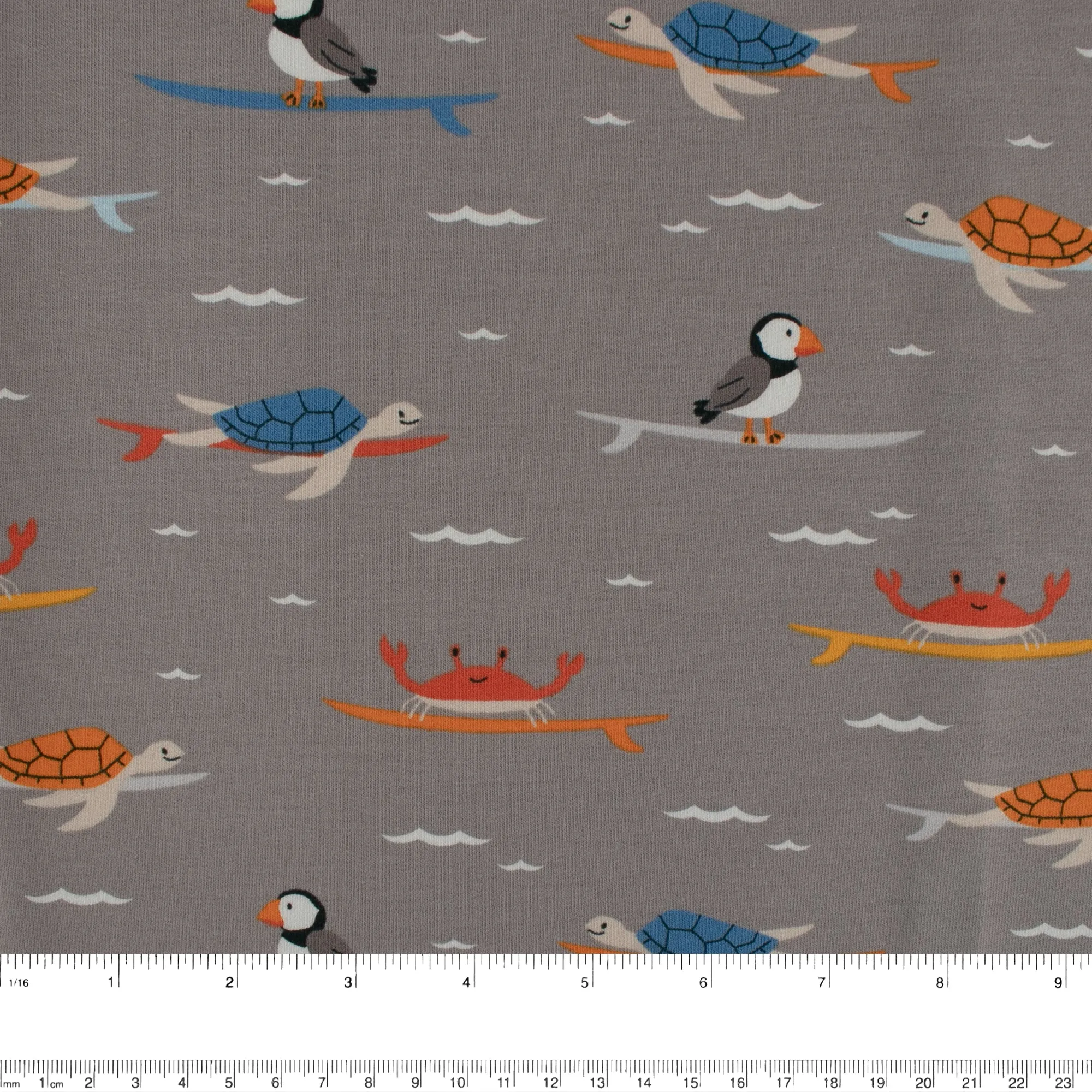EUROPEAN - Cotton French Terry Print  - Turtles - Grey