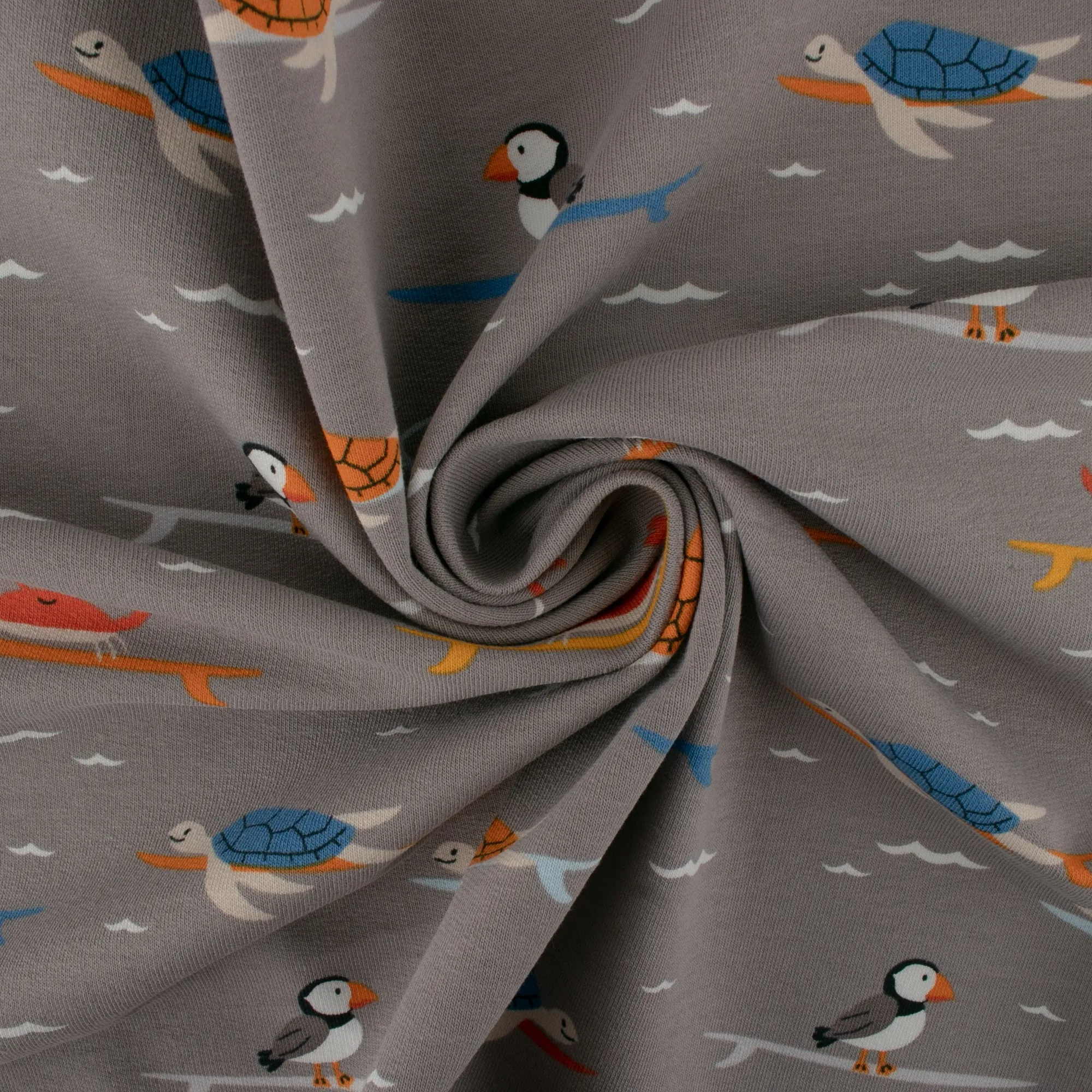 EUROPEAN - Cotton French Terry Print  - Turtles - Grey