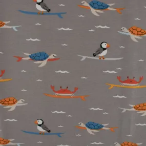 EUROPEAN - Cotton French Terry Print  - Turtles - Grey