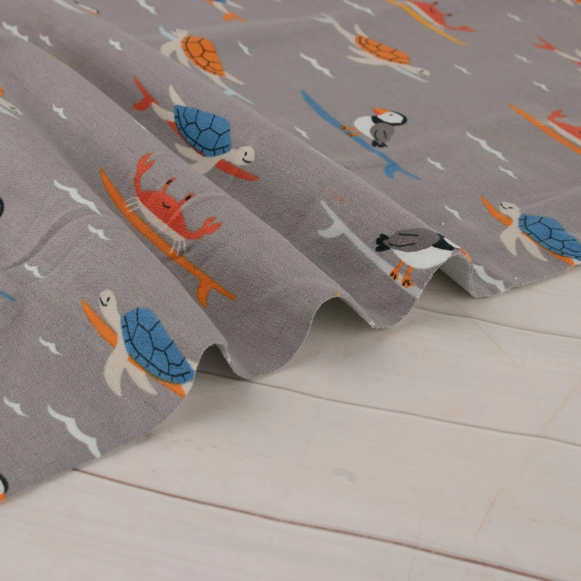 EUROPEAN - Cotton French Terry Print  - Turtles - Grey