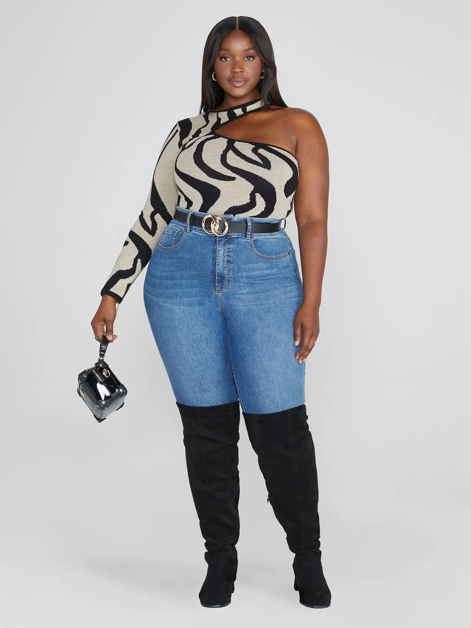 Fashion To Figure - Mia One Shoulder Tiger Print Sweater
