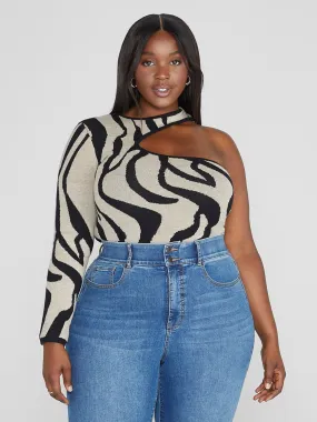 Fashion To Figure - Mia One Shoulder Tiger Print Sweater