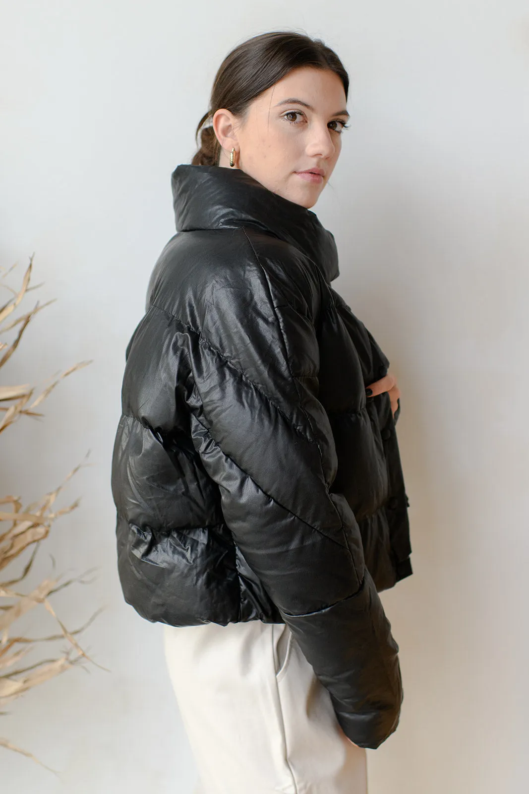 faux leather puffer jacket