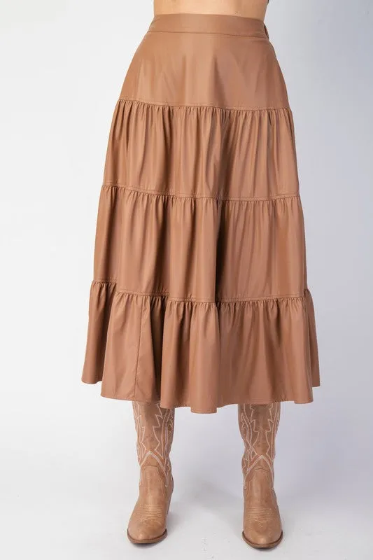 Faux Leather Tiered Skirt