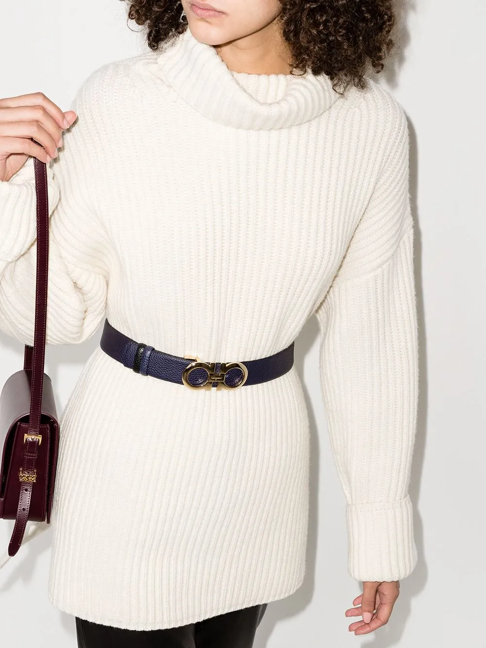 Ferragamo Reversible Leather Hammered-Effect Belt