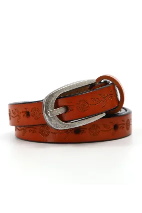 Floral Embossed Skinny Leather Belt 🌹