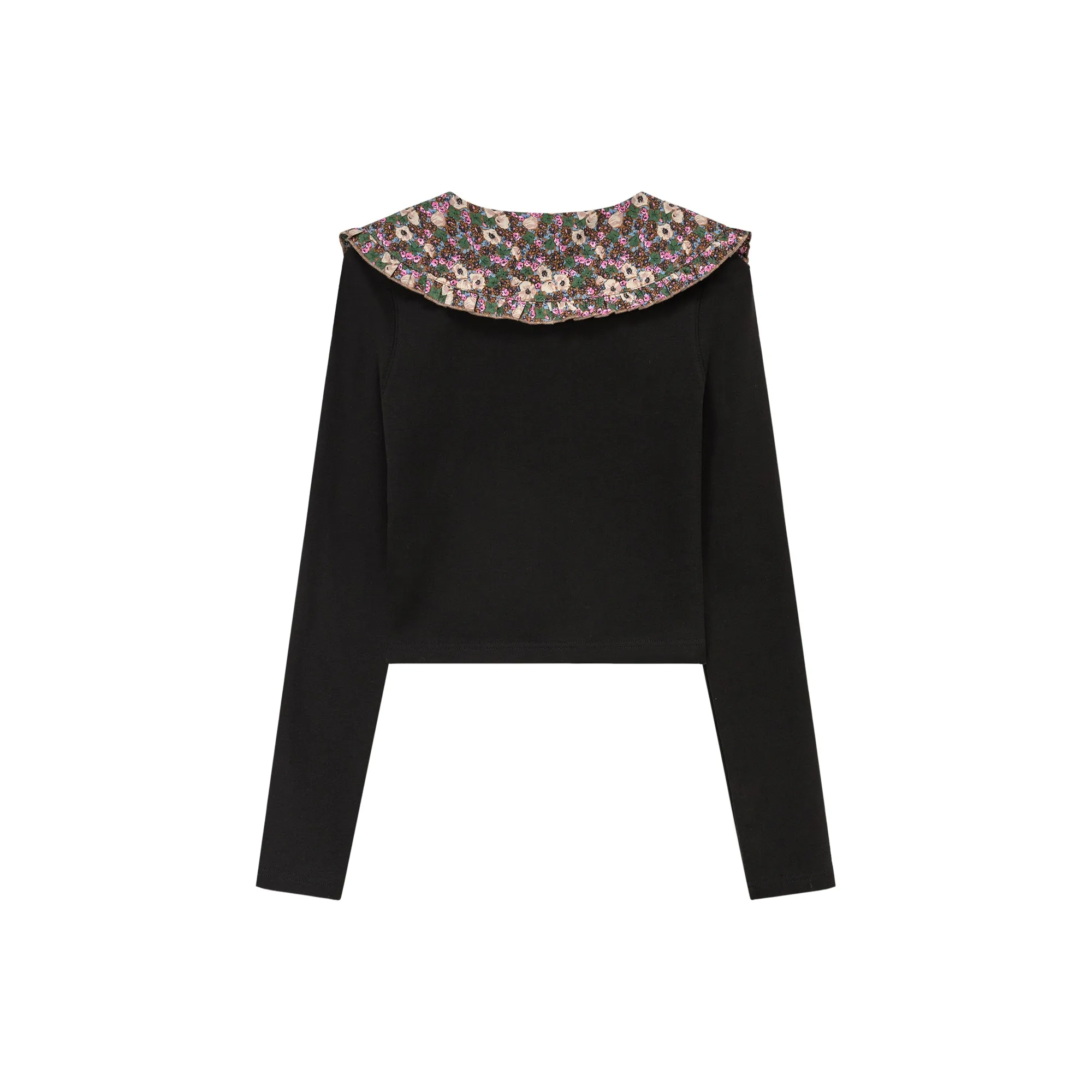 Flower Floral Collar Long Sleeved T-Shirt