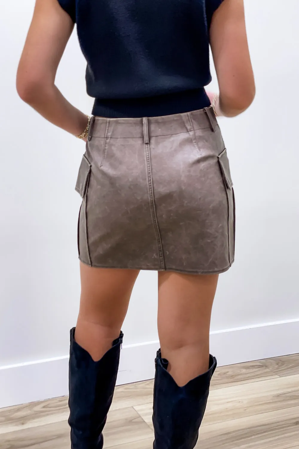 Follow My Lead Washed Faux Leather Skirt - Brown