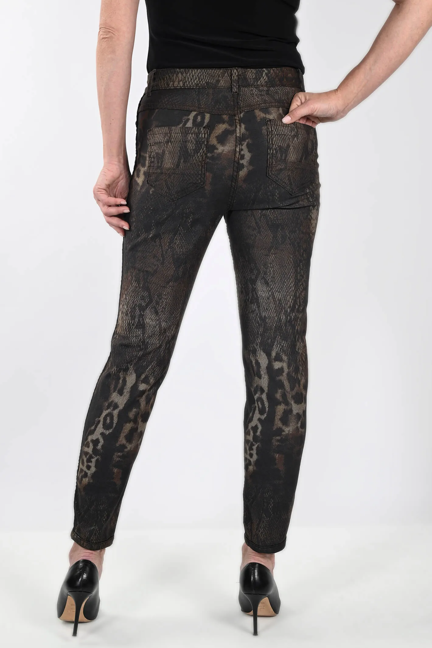 Frank Lyman 233887U Brown Print Reversible Jeans