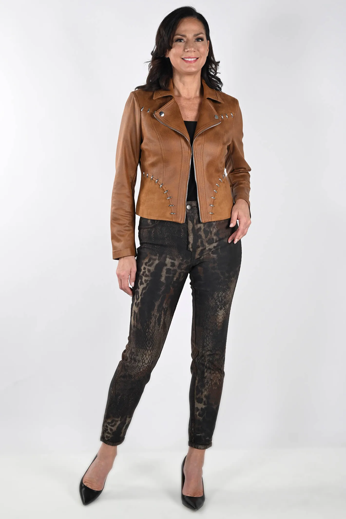 Frank Lyman 233887U Brown Print Reversible Jeans